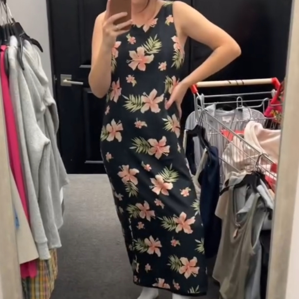 90s Hawaiian Hibiscus Print Vintage Dress